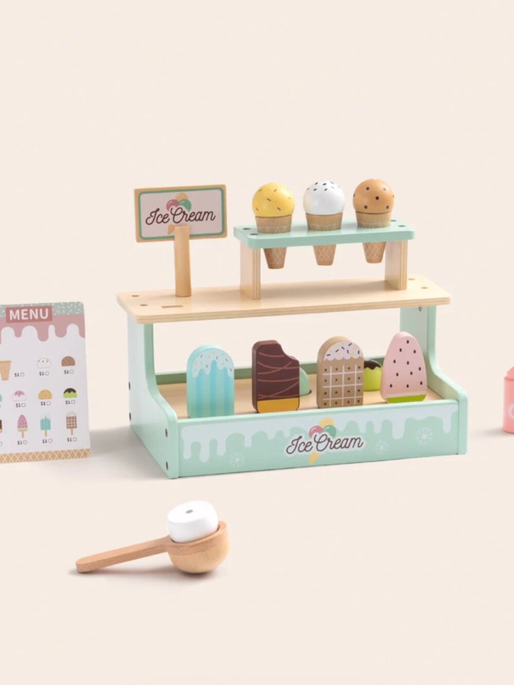 Montessori Wooden Ice Cream Shop Pretend Play Toy Set New - Picture 2 of 13